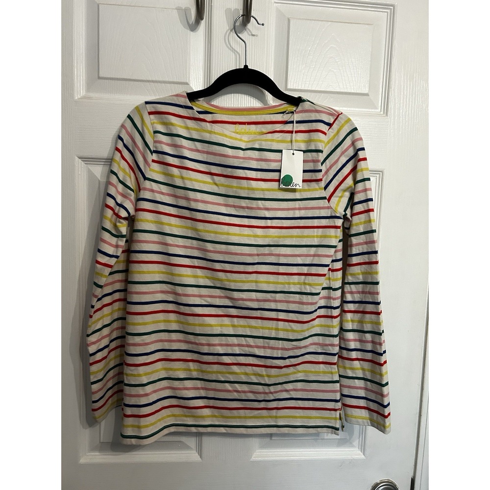 NWT‎ Boden Girls 15-16 y Shirt Striped Long Sleeve Boat Neck Top Rainbow Cotton